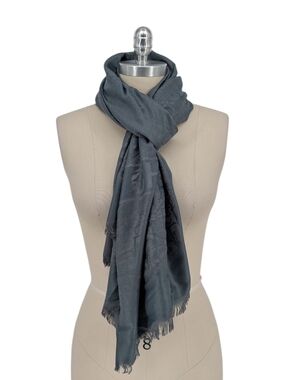 01253 Women's Monogram Silk Cashmere Scarf Wrap Blue preppy luxury fall classic